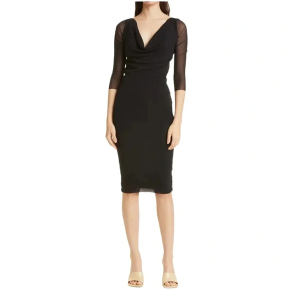 Fuzzi by Jean Paul Gaultier Mesh Cowl Neck V-neck Dress In Nero Black Size M NWT - Picture 10 of 10